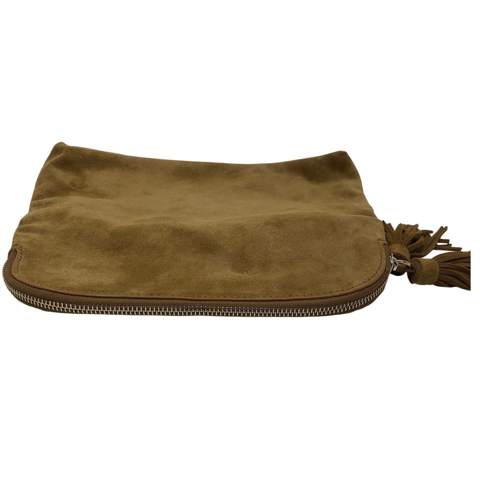 Barneys New York‎ Clutch Medium Tan Suede Tassel Zip Top Bag
